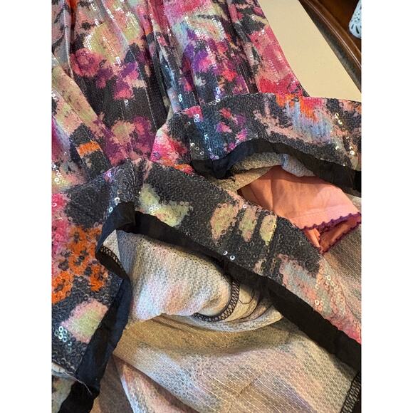 Maeve Anthropologie Pink Multicolor Floral Pleated Sequin Maxi Skirt Size 10 - Picture 8 of 8